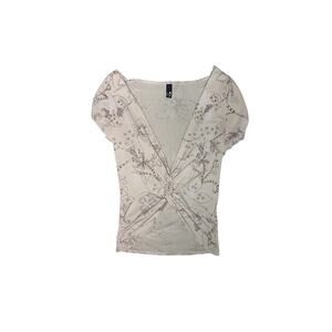V neck retro top with front gathering